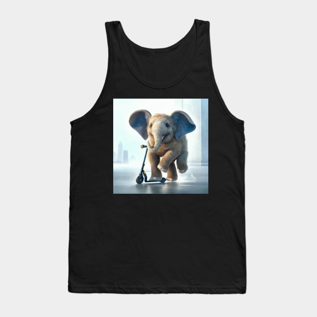 Elephant on a Kick Scooter Tank Top by yellowveggiez